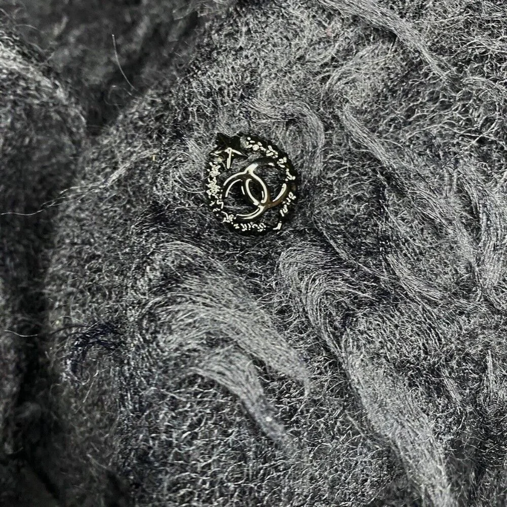 2009 CHANEL 09A Gossamer Mohair Knit Ruffled Fantasy Evening Jacket Black FR-38